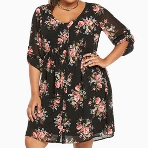 Brand New Black Floral Print Chiffon Shirt Dress